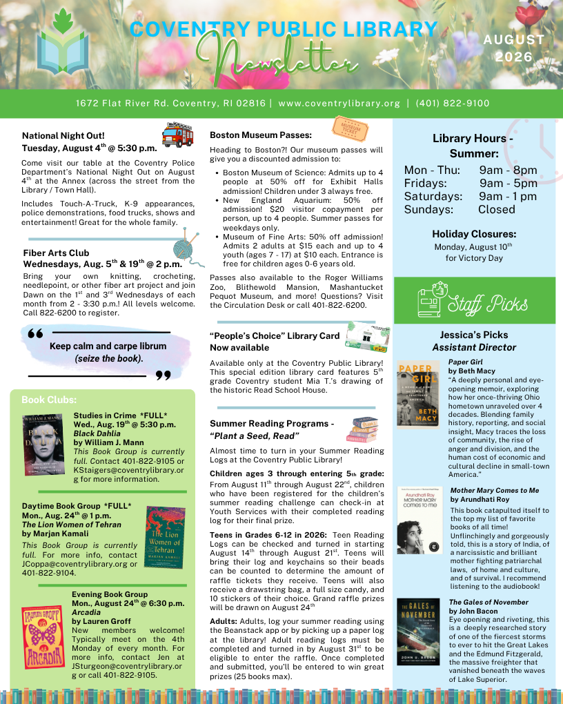 Coventry Newsletter, page 1