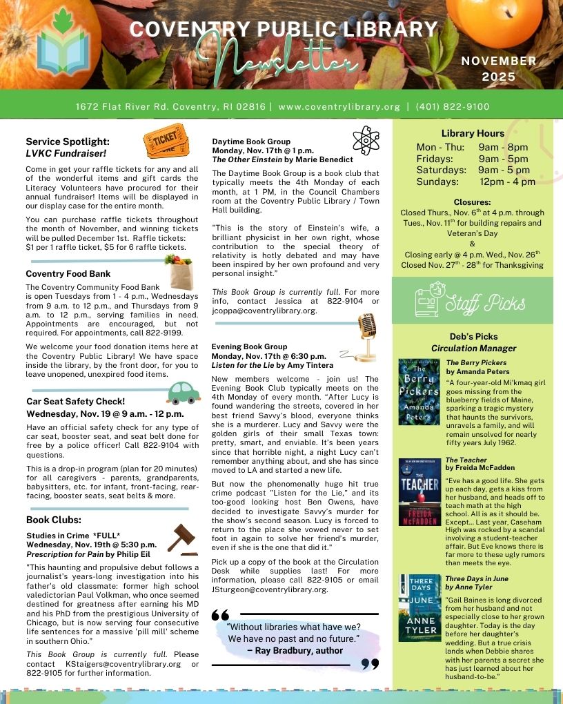 November 2025 Coventry Newsletter, page 1