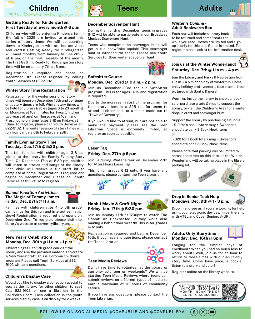 December 2024 Coventry Library Newsletter