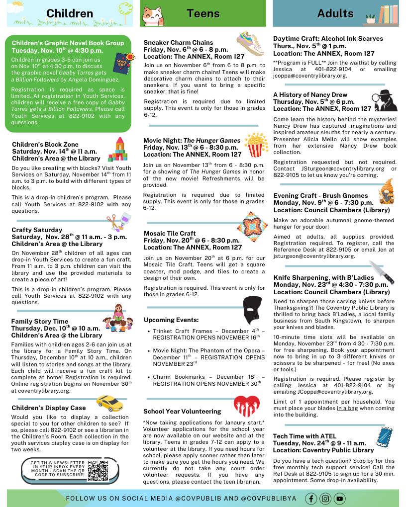 Coventry Public Library newsletter, page 2
