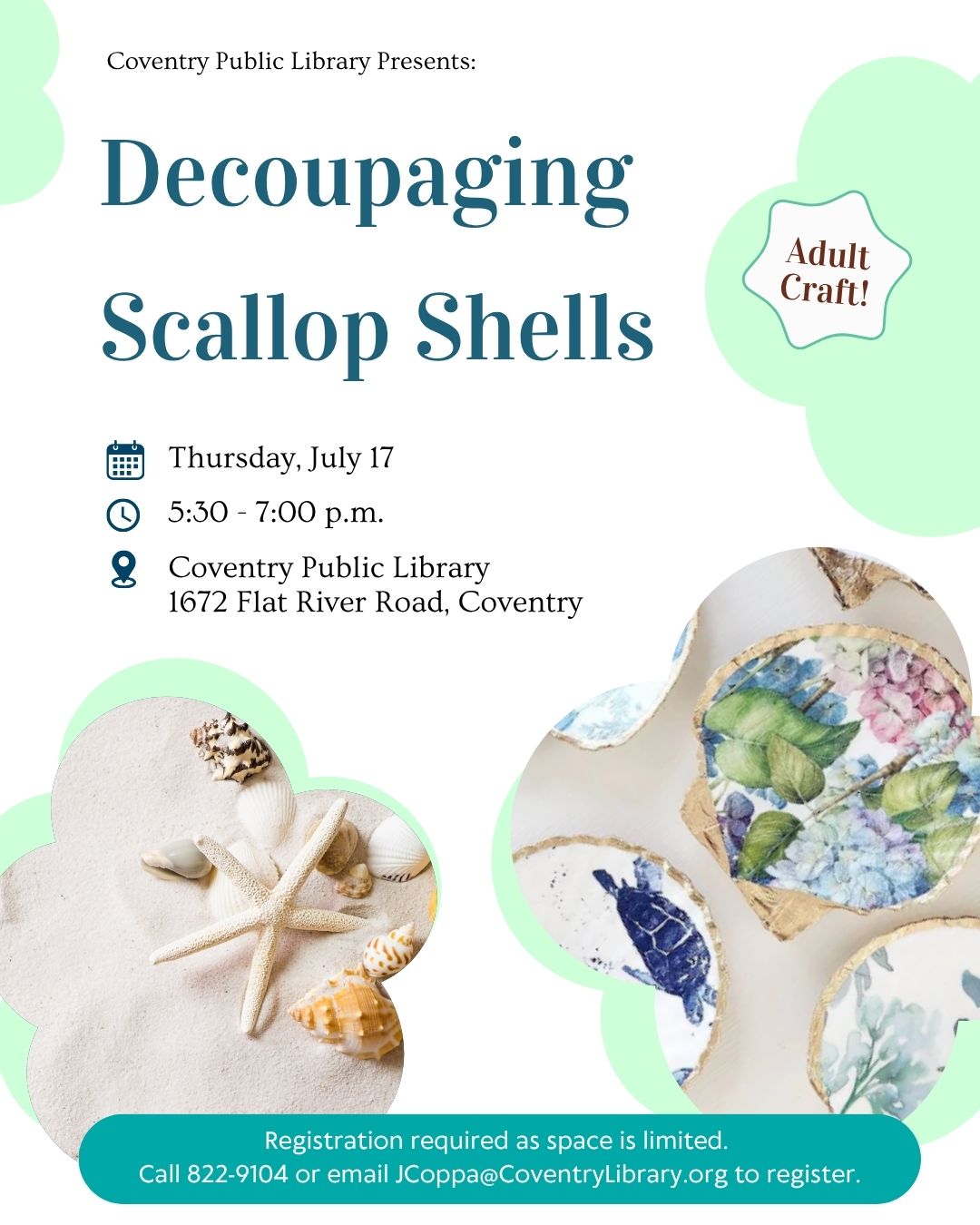 Decoupaging Scallop Shells at the Coventry Public Library