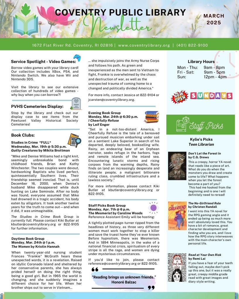 March 2025 page 21 Coventry Public Library Newsletter