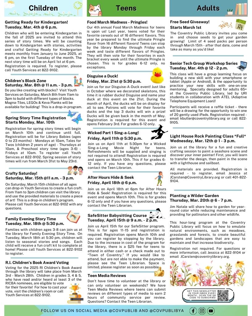 March 2025 page 2, Coventry Public Library Newsletter