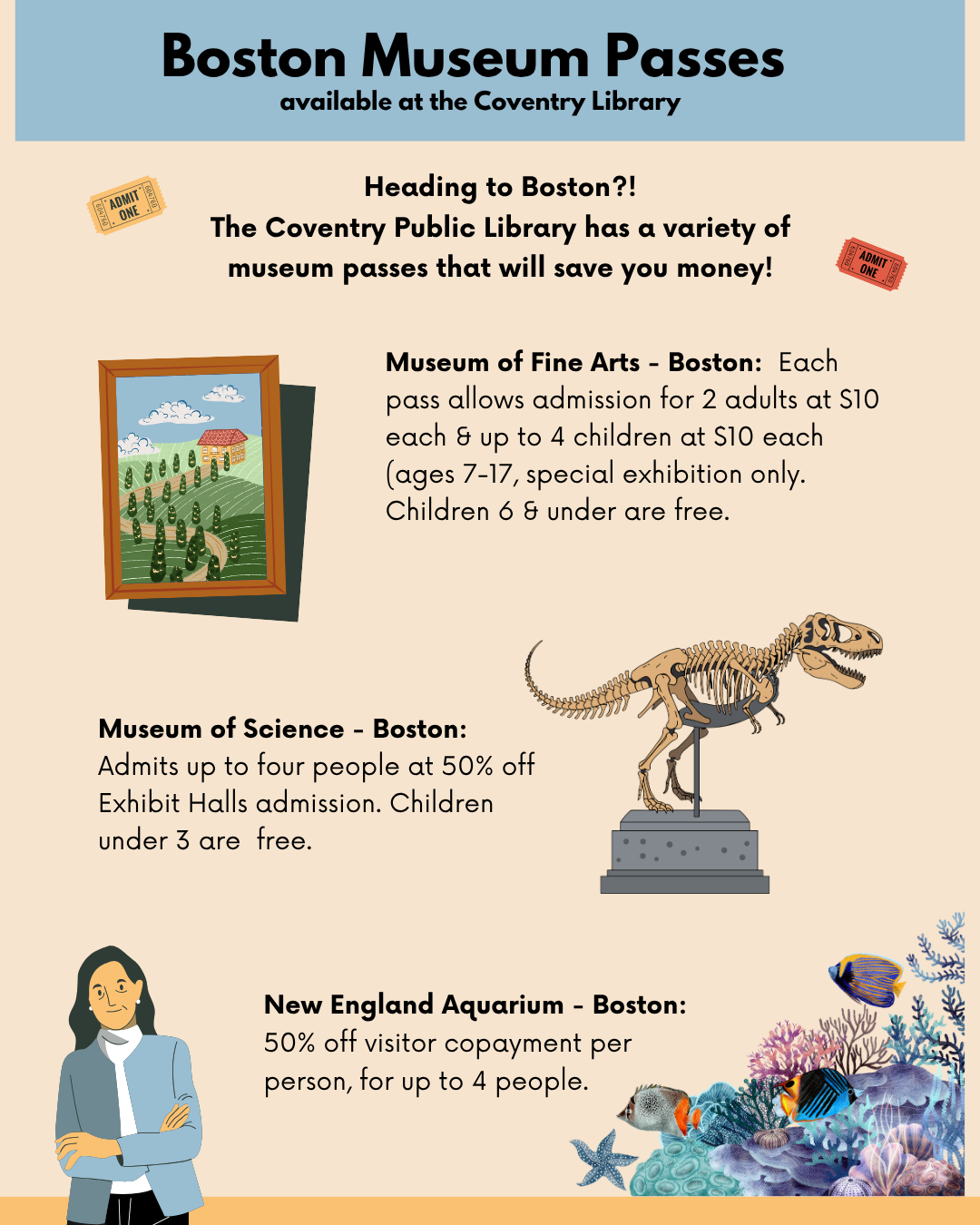 Image of Boston museum passes available from the Coventry Public Library