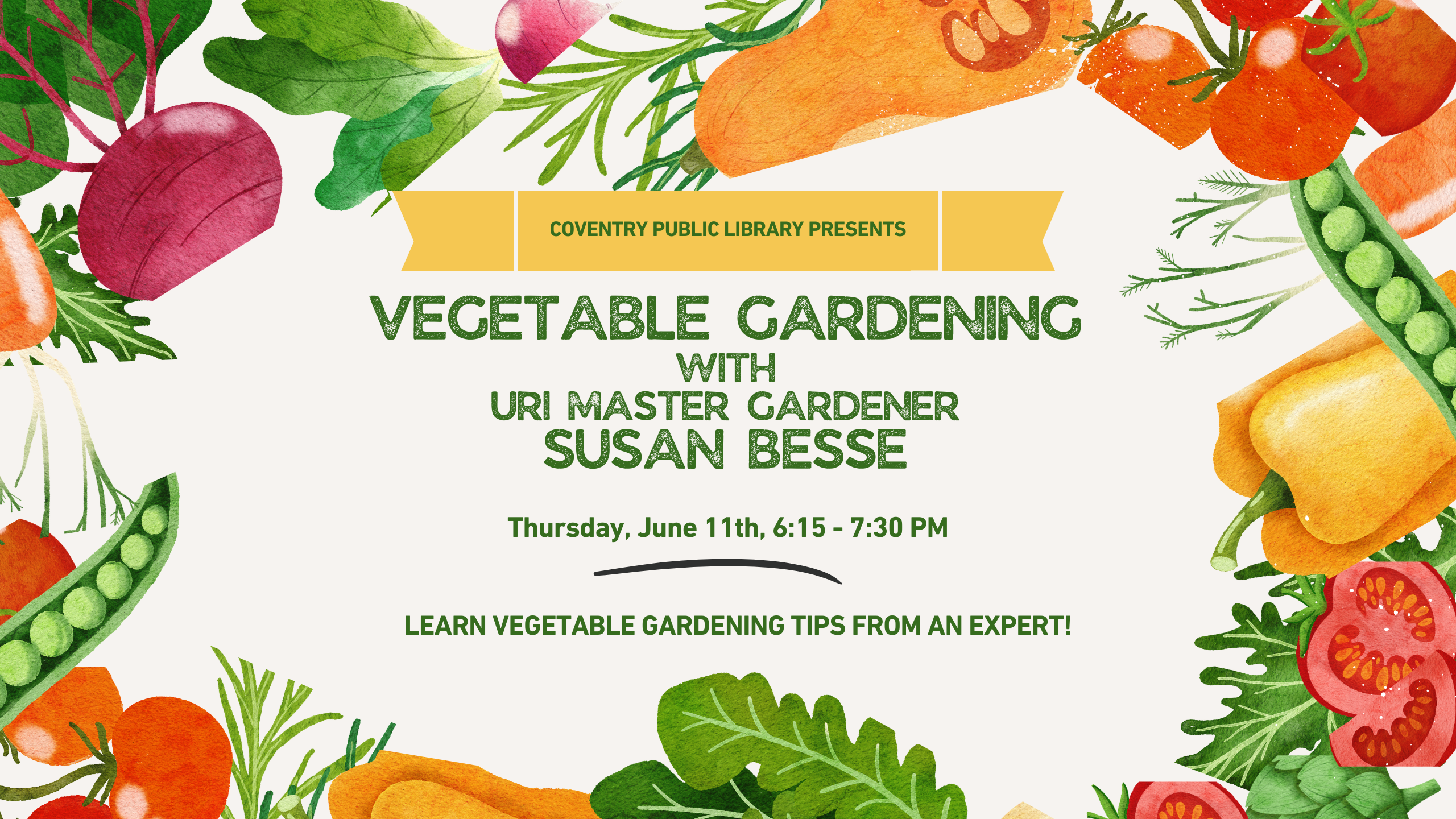 Vegetable Gardening program at the Coventry Public Library on June 11, 2026