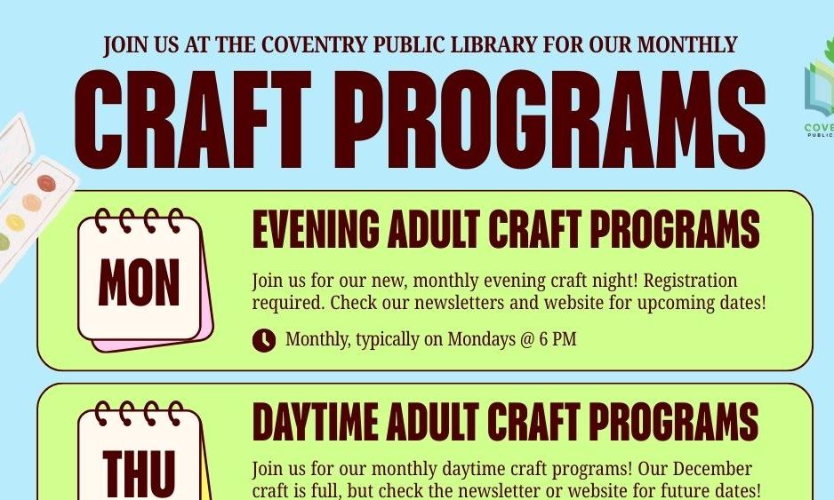 Monthly craft programs at the Coventry Public Library
